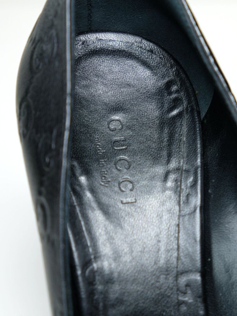 Gucci Guccissima Peep Toe Stilettos, Matte Black - Picture 6 of 16